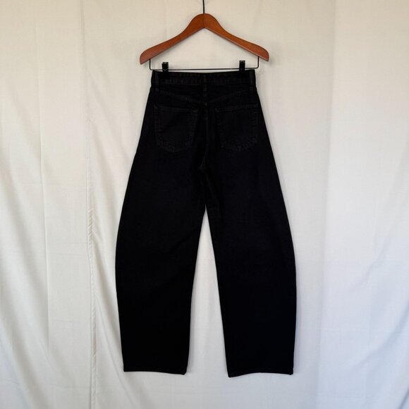 Zara Black 100% Cotton Rigid Denim Curved Horse Shoe Wide Leg Jeans Size 4 - Picture 5 of 10